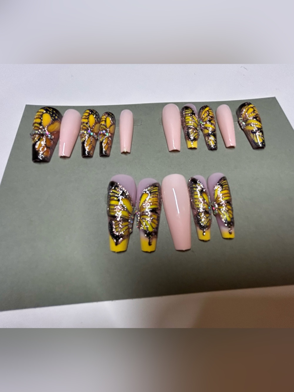 Butterfly Accent Press-On Nails in Yellow & Pink